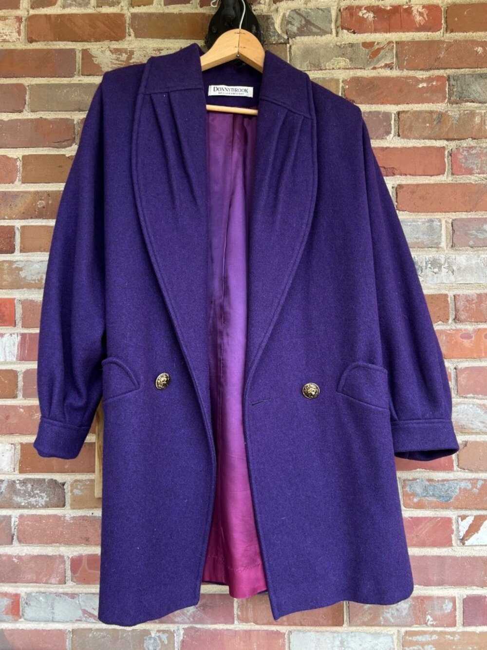 Donnybrook Purple Wool Blend VTG 1980’s Coat Satin Lining Gold Button Union made